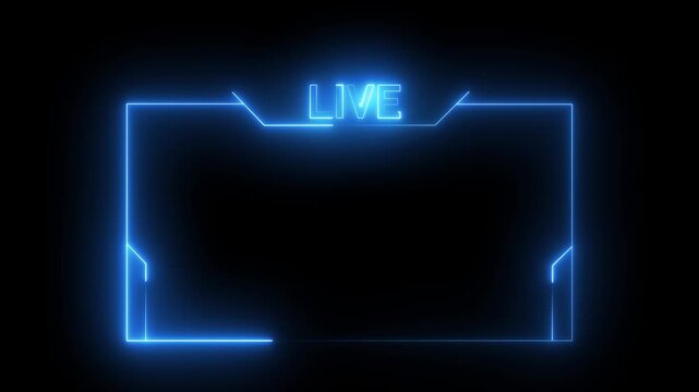 live streaming neon text frame animation box frame neon frame live streaming game live Stream overlay animation for live streaming video Titles futuristic hud frame with facecam. 4k motion video.