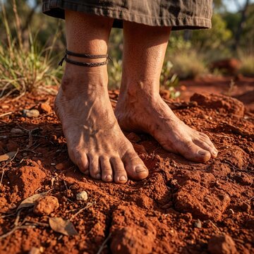Bare Feet Adorned With Anklets Standing In Red Desert Sand