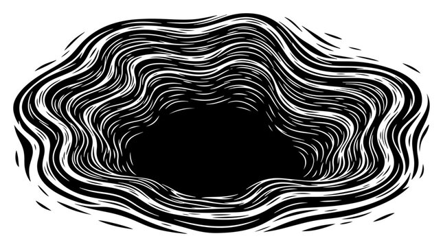 Deep abyss hole vector with wavy topographical lines, abstract dark portal or cavern entrance graphic for mysterious background