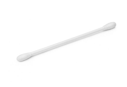 Single white cotton swab isolated against a plain white background with q tip, cosmetic