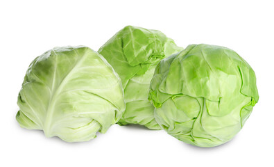 Fototapeta premium Young cabbage isolated on white. Three whole heads