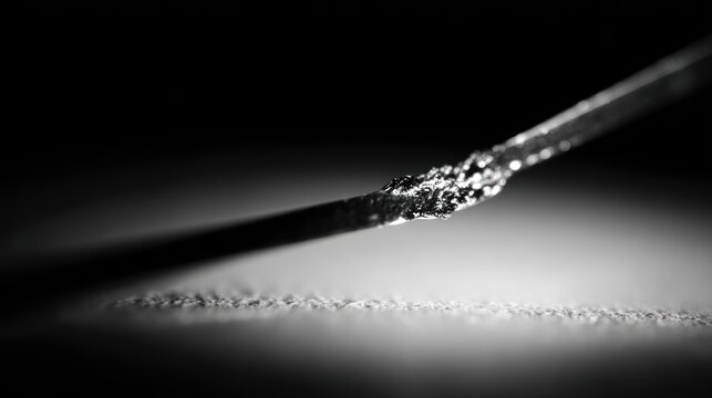 Close up of a matchstick with ashes and a long shadow on a surface