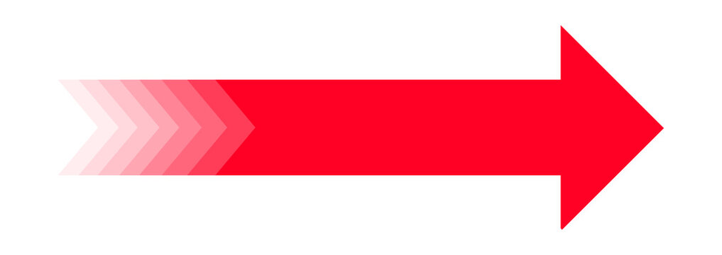 Simple red right arrow icon on transparent background for projects isolated on png background.	