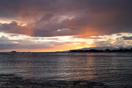 after sunset at  Ala Moana Regional Park, Honoulu, Oahu, Hawaii