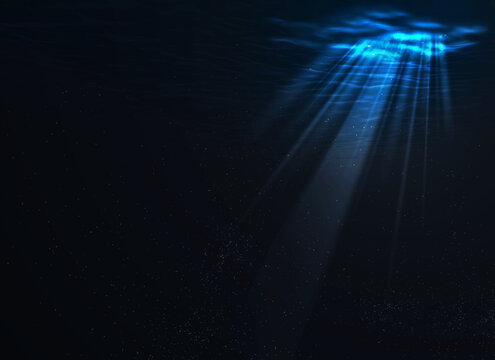 Underwater view of deep sea with sunlight