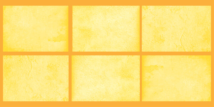 Collection set of abstract yellow watercolor parchment paper texture backgrounds for rustic creative design layouts