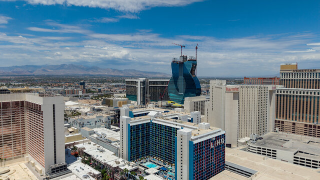 Aerial shot of hotels and skyscrapers in the skyline in Las Vegas Nevada USA