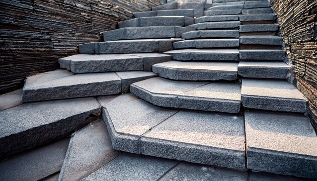 close up of stacked grey stone steps with textured surfaces masonry outdoor