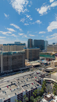Aerial shot of hotels and skyscrapers in the skyline in Las Vegas Nevada USA