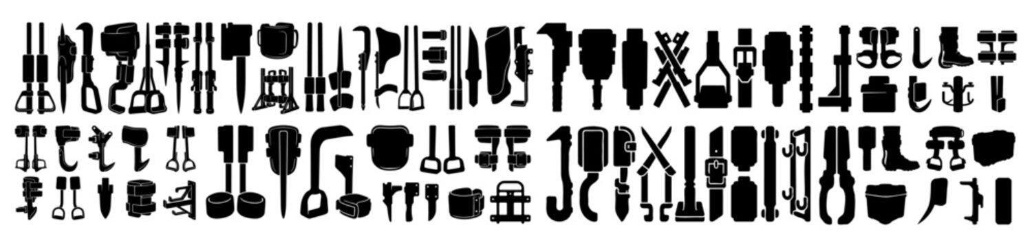 Climbing Gaffs Equipment Vector Silhouette Bundle - Tree Climber Spurs Icon Pack - Lineman Pole Spikes Arborist Gear Template Collection