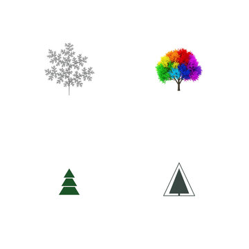 Four trees in different styles isolated on transparent background
