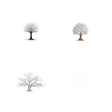 Four tree illustrations seasonal variations isolated on transparent background
