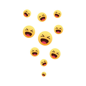 Laughing Faces Stream. Floating yellow haha emoticons, social media live chat reaction icons