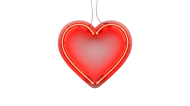 Glowing red neon heart sign isolated on transparent background