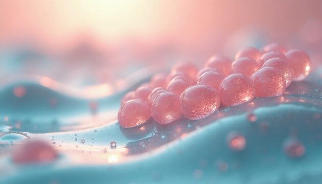 Microscopic view of skin cells with ceramides helping repair. Lipids form barrier, holding moisture. Healthy skin texture achieved through science.