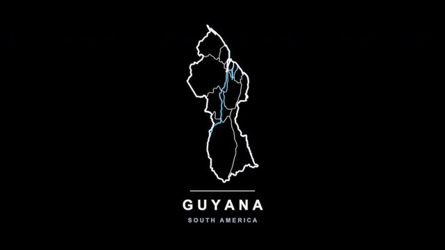 Guyana Country Line Map Self Drawing Animated Overlay, Alpha 4K