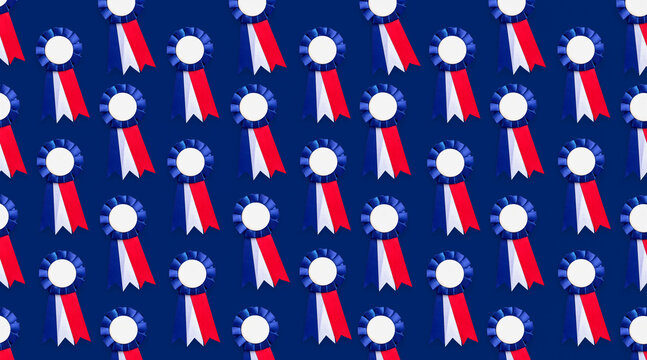 Patriotic award ribbon seamless pattern on dark blue background
