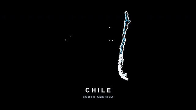 Chile Country Line Map Self Drawing Animated Overlay, Alpha 4K