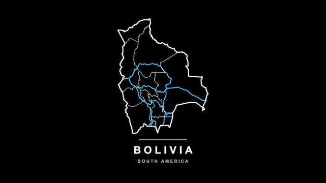Bolivia Country Line Map Self Drawing Animated Overlay, Alpha 4K