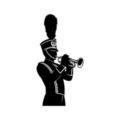 Black silhouette of a boy playing trumpet, musical instrument, art. © Yusra