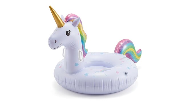Cute unicorn inflatable pool float for summer swimming fun at the beach or a backyard water park