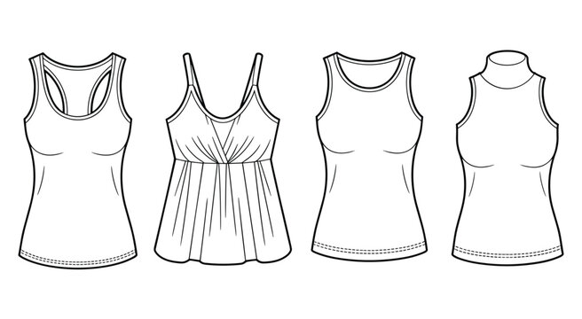 Women's tank top icons with sleeveless racerback v neck and crop top designs