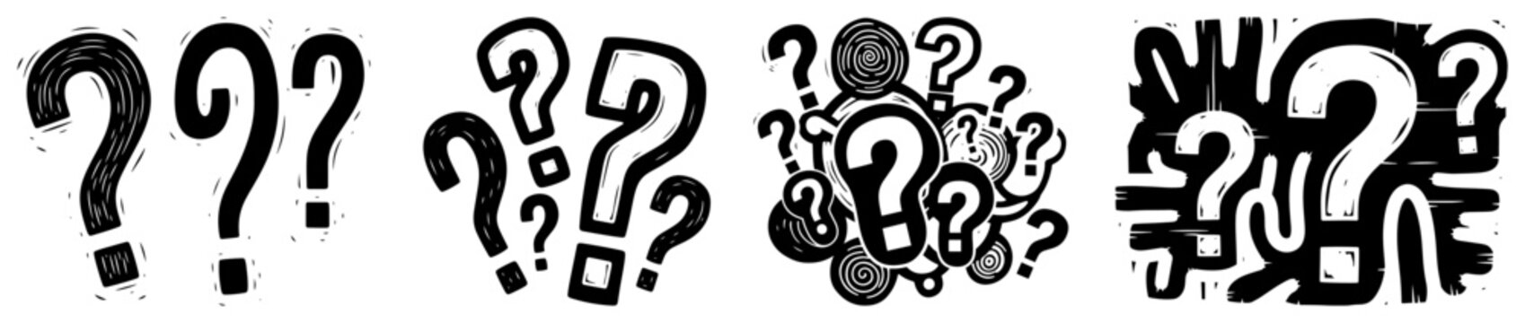 Set of Hand Drawn Question Marks in Various Styles, Doodle Punctuation Marks for Business FAQ and Solution Concepts