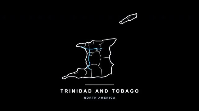Trinidad and Tobago Country Line Map Self Drawing Animated, Alpha 4K