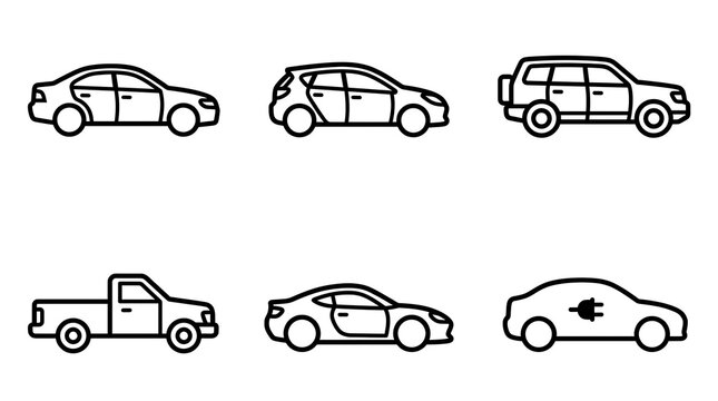 Car body type line icons set for automotive and transport design