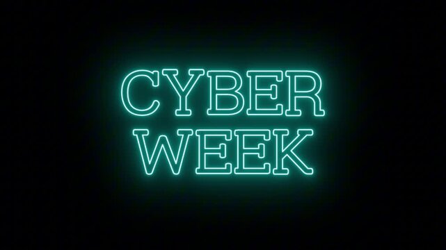 Vivid Cyan Neon Sign 'CYBER WEEK' with Continuous Loop on Clear Background, Great for Tech and Online Shopping Sales