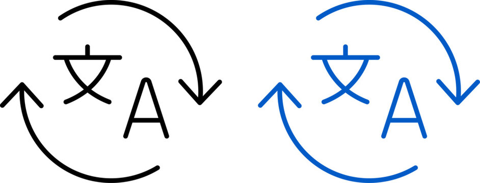 Language translation icon set. Vector symbols for text conversion and localization tools.