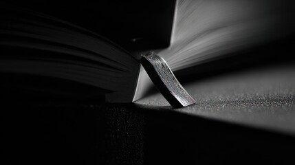 Naklejka premium Monochrome book with bookmark and light rays concept composition