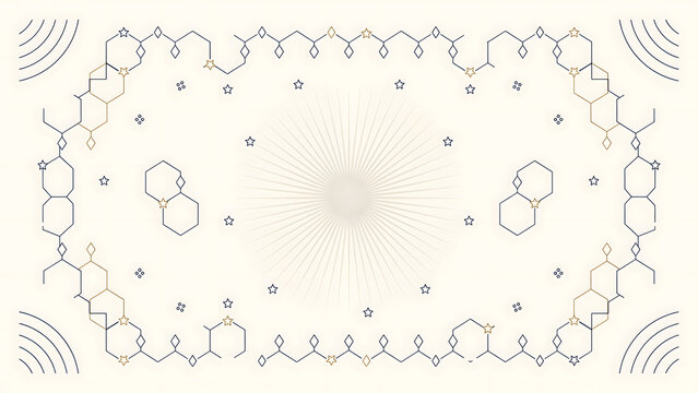 Geometric frame with hexagonal patterns and small stars isolated on a transparent background