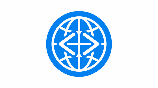 Global software development icon with code brackets inside a world globe.