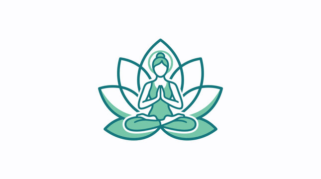 Minimalist yoga logo design featuring a person meditating inside a lotus flower.