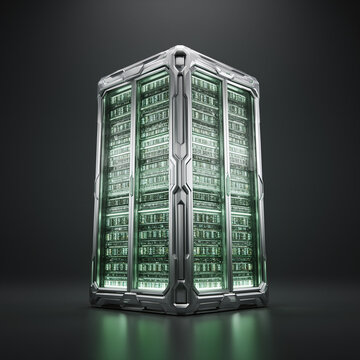 Futuristic Server Rack with Glowing Circuitry