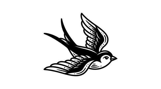 Traditional Tattoo Style Swallow Bird Flying Isolated On White Background