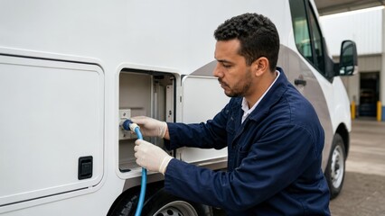 Obraz premium Mobile Dental Clinic Water Connection Maintenance Check