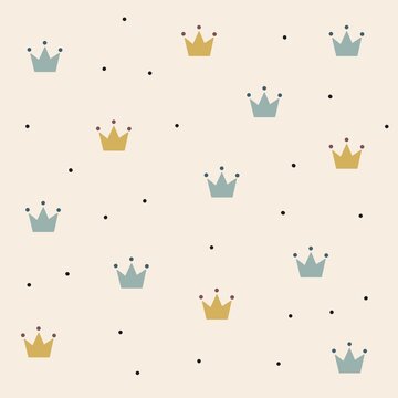 Cute Crown Seamless Pattern with Polka Dots | Minimalist Royal Background