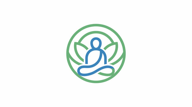 Minimalist linear meditation logo with lotus and seated person.