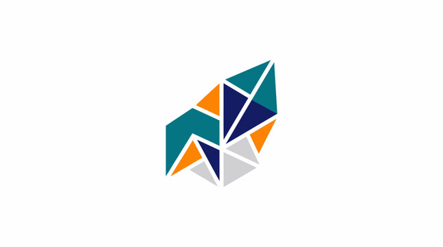 Abstract geometric logo design featuring colorful triangles and polygons.