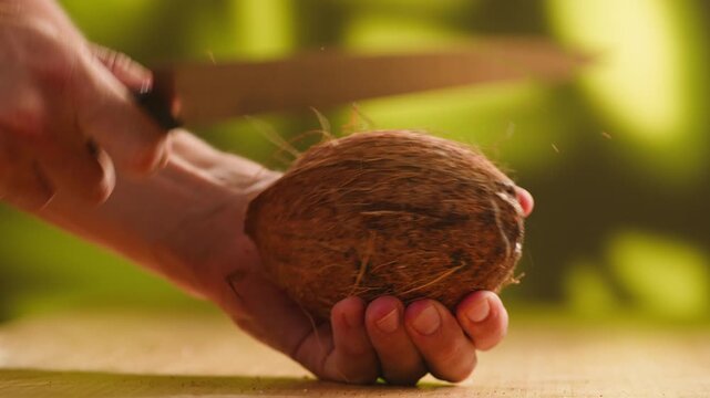 Coconut, Fresh whole and halved coconut isolated on a white background. Tropical exotic fruit with natural brown shell and white flesh. Healthy organic food, vegan ingredient, summer, close-up.