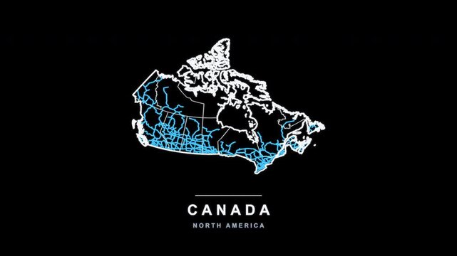 Canada Country Line Map Self Drawing Animated Overlay, Alpha 4K