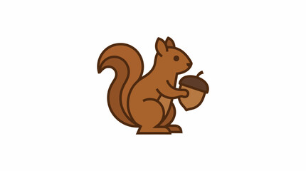 Fototapeta premium Cartoon style illustration of a cute brown squirrel holding an acorn.