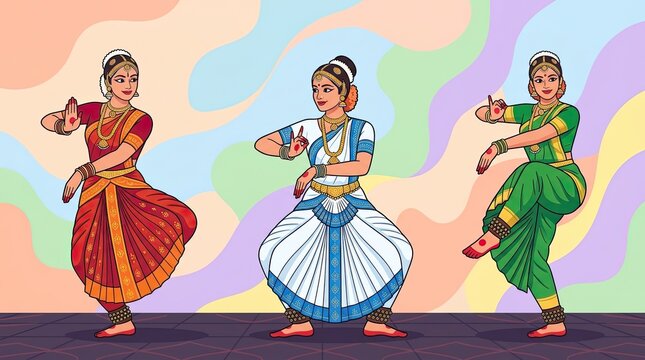Celebrating india's independence day traditional bharatanatyam dancers in vibrant costumes
