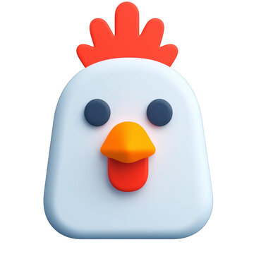 Chicken face with red comb 3D icon