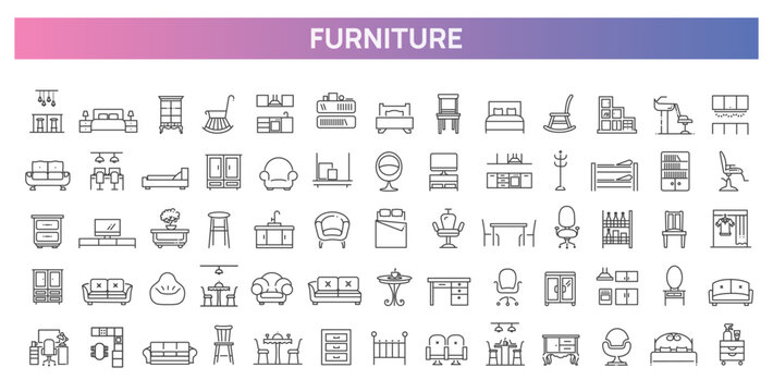 Set of outline furniture icons