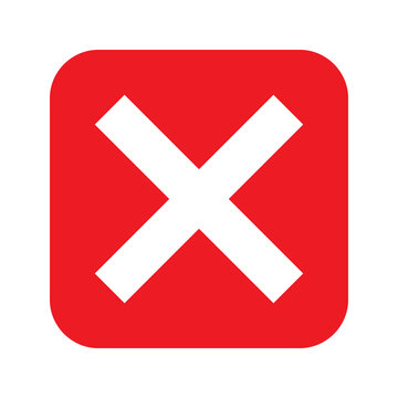 Red square icon with a white cross mark for error or delete action