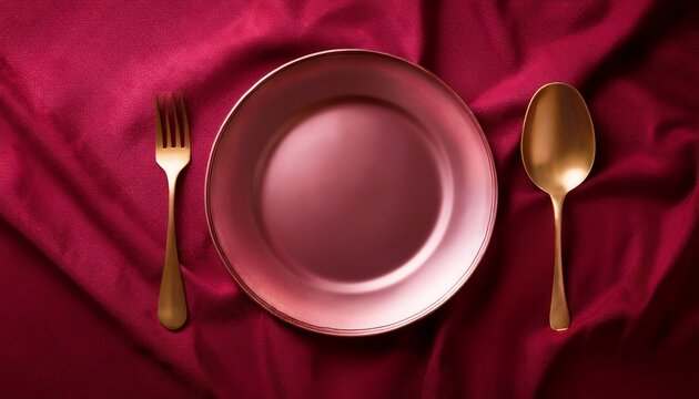 empty plate on crimson canvas evoking the contemplative minimalism of yom kippur fasting or phantom feast scarcity