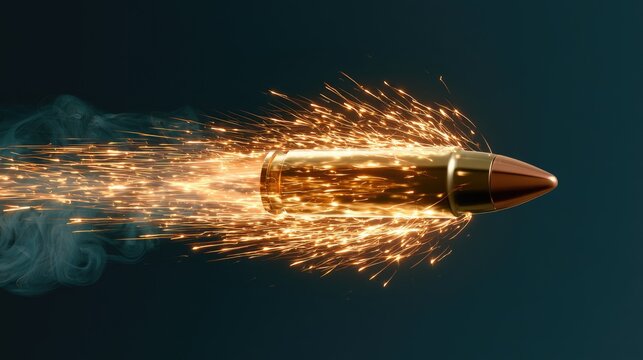 Golden projectile streaks, trailing smoke and fiery sparks, mid-flight